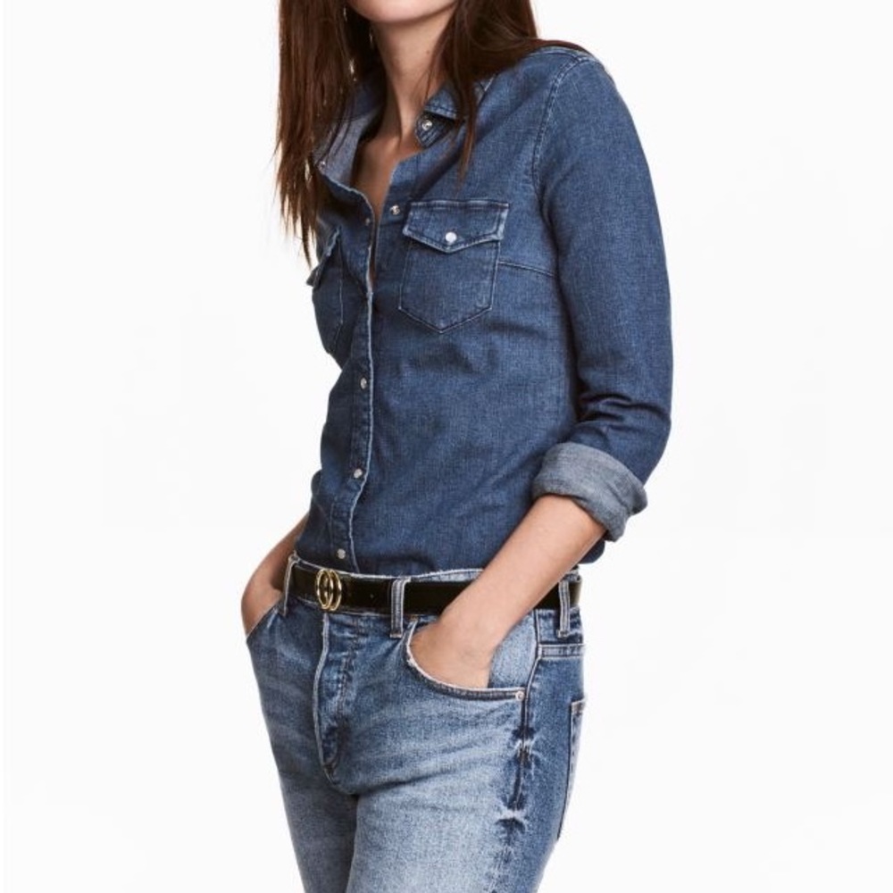 H&M Blue Denim Fitted Shirt